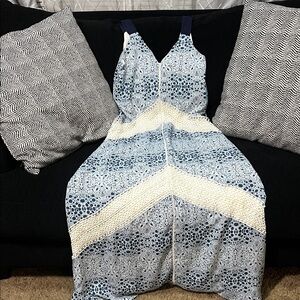 Adelyn Rae Blue and Cream Maxi Dress